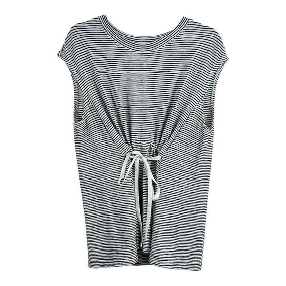 Max Studio Womens Size Medium White Black Stripe Sleeveless Tie Front Top - Picture 1 of 4